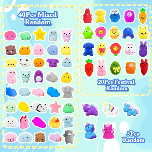 Vista 3 de 130 piezas de juguetes blandos Mochi Squishy, juguetes Kawaii Squishies para aliviar el estrés para niños, recuerdos de fiesta, premios