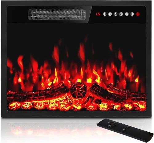 Vista 8 de PRETZI Inserto de chimenea eléctrica de 18 pulgadas, calentador de chimenea empotrado con temporizador de 8 horas, control remoto y panel