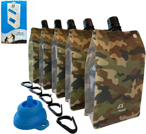 Vista 12 de BellFlask - Frasco de plástico de 15 onzas, patentado, flexible, sin metal, reutilizable, sin BPA con clip de mosquetón y embudo de llenado