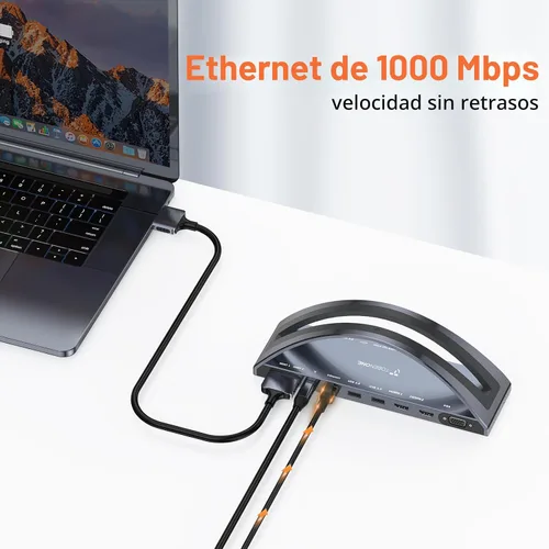 Vista 6 de TobenONE MacBook Pro/Air Docking Station Stand, Dual 4K HDMI, 100W Charger