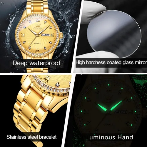 Vista 5 de OLEVS Men's Luxury Stainless Steel Watches, Big Face Gold Men Quartz Analog Watches Fashion 30M Waterproof Casual Wrist Watch with Day Date Diamond