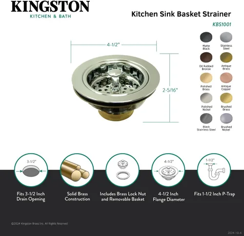 Vista 3 de Kingston Brass KBS1002 - Colador de cesta para fregadero de cocina, latón pulido