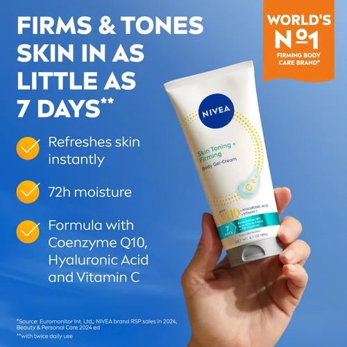 Vista 4 de Loción corporal reafirmante de hidratación ligera NIVEA (16.9 Fl Oz) + Crema en gel reafirmante y tonificante para la piel con ácido hialurónico