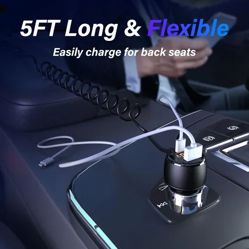 Vista 7 de Phmnkl Cargador de coche de doble puerto de 66 W, 1 unidad - USB C (PD30W) + USB A (QC3.0) - Carga rápida para iPhone 14/13/12, Galaxy S23/22, Pixel