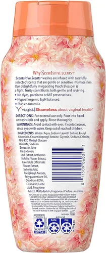 Vista 6 de Vagisil Lavado Femenino para la Higiene del Área Íntima, Scentsitive Scents, pH Equilibrado y Probado por Ginecólogos, Flor de Durazno, 12 oz