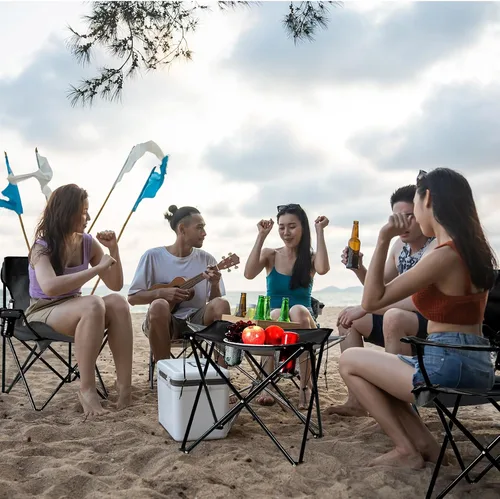 Vista 5 de FairySandy 6 sillas de campamento con mesa, sillas plegables resistentes para mesa de campamento exterior, silla plegable con portavasos, bolsas