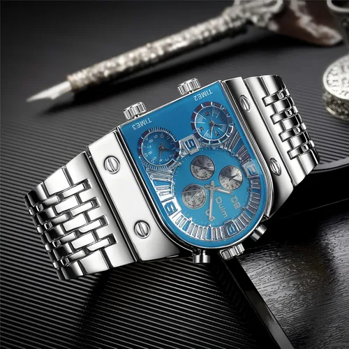 Vista 4 de Carlien - Reloj de lujo para hombre, rectangular, cuadrado, de oro y plata, de gran esfera, luminoso, impermeable, de cuarzo, deportivo, multizona