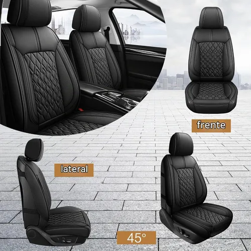 Vista 2 de Pariitadin Fundas de Cuero para Asientos de Automóvil Par Delantero, Impermeables, Transpirables, de Piel Sintética, Fundas de Asiento para B-Negro