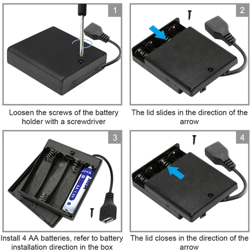Vista 6 de 4 piezas 4 AA soporte de batería USB interruptor, 6 V USB hembra zócalo, 4 x 1.5V AA caja caja caja titular interruptor de encendido/apagado