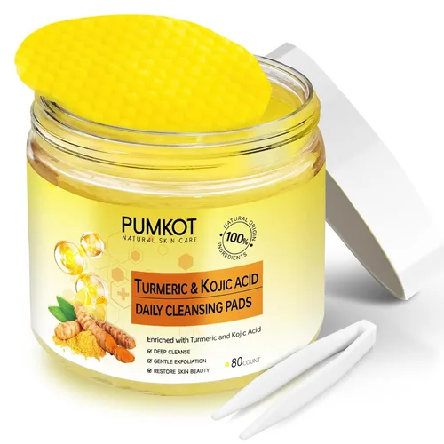 Vista 9 de Pumkot Almohadillas de Limpieza de Cúrcuma y Ácido Kójico, Almohadillas de Exfoliación Facial de Cúrcuma Enriquecidas con Ácido Kójico, 60 Piezas