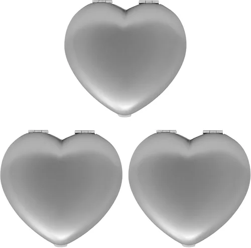 Vista 8 de Juego de 3 espejos compactos contemporáneos en forma de corazón con acabado reflectante (azul)