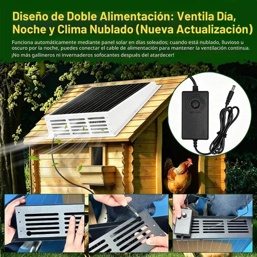 Vista 4 de Ventilador de escape solar de 25 W para gallinero con cable adaptador