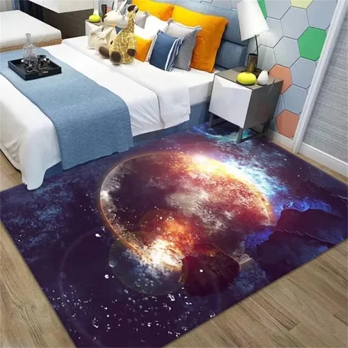 Vista 64 de Alfombra de espacio exterior para habitación de niños, 3 x 5 pies, alfombra Galaxy para dormitorio de niños, suave, antideslizante, sistema solar