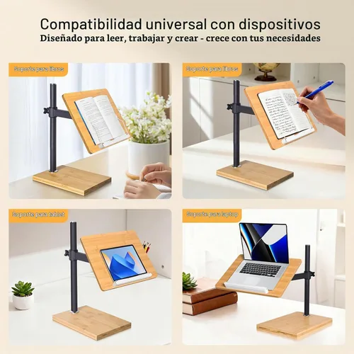 Vista 2 de wishacc Soporte de libro ajustable para lectura, soporte ergonómico de lectura de libros de escritorio con ajuste de altura y ángulo, soporte