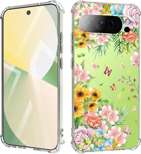 Vista 27 de Funda para Google Pixel 9A 5G, diseño de flores, delgada, anticaídas, a prueba de golpes, suave, a prueba de golpes, transparente, funda protectora