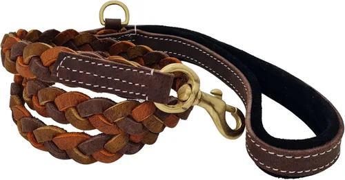 Vista 7 de Blazing Paws Vibrania Correa corta de piel envejecida súper suave y gruesa de 4 pies de ancho con anillo lateral, trenzado completo, para perros
