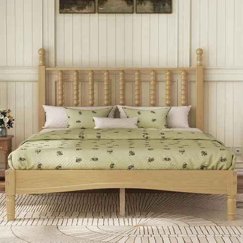 Vista 16 de JIVOIT Cama de plataforma de tamaño King con cabecera de 46.5 pulgadas de alto, marco de plataforma de madera de bambú maciza con listones de madera