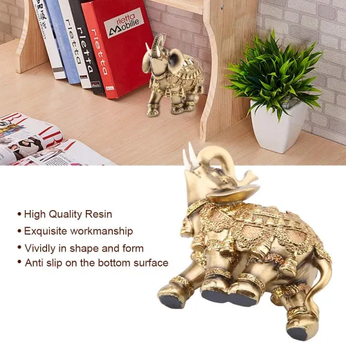 Vista 4 de Estatua de elefante, estatua de elefante dorado de la suerte Feng Shui, escultura de riqueza, decoración del hogar, tu familia o tus amigos (L)
