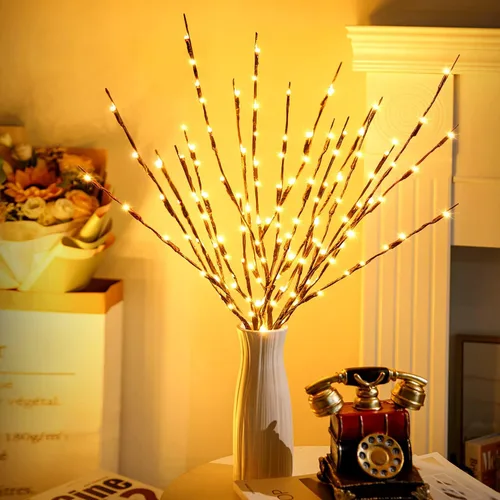 Vista 4 de KXCOFTXI Paquete de 3 ramitas de luces, ramas preiluminadas, luces de ramas con enchufe USB con 60 bombillas LED, luces decorativas románticas