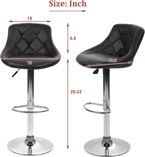Vista 7 de TTY Store Juego de 2 taburetes de bar de piel sintética, modernos taburetes de bar giratorios de altura ajustable, sillas de bar con respaldo
