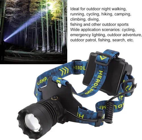 Vista 3 de Linterna frontal recargable por USB, 3000lm 90 grados ajustable manos linterna para acampar al aire libre senderismo correr iluminación