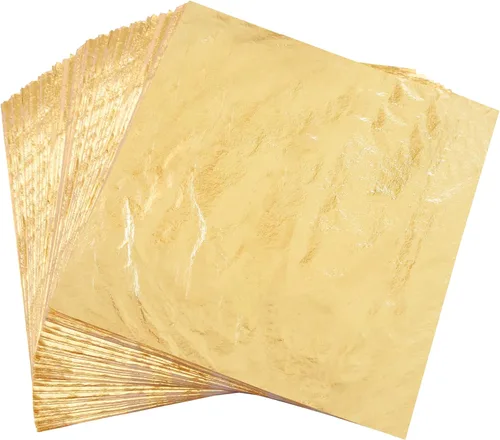 Vista 11 de YongBo Hojas de hojas doradas, 200 piezas de papel de aluminio dorado de 5.5 pulgadas para manualidades, pintura, dorado, slime, diseño de uñas