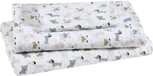 Vista 27 de Juego de sábanas de microfibra suave estampada de 4 piezas, White Puppy Love Amor de cachorro blanco