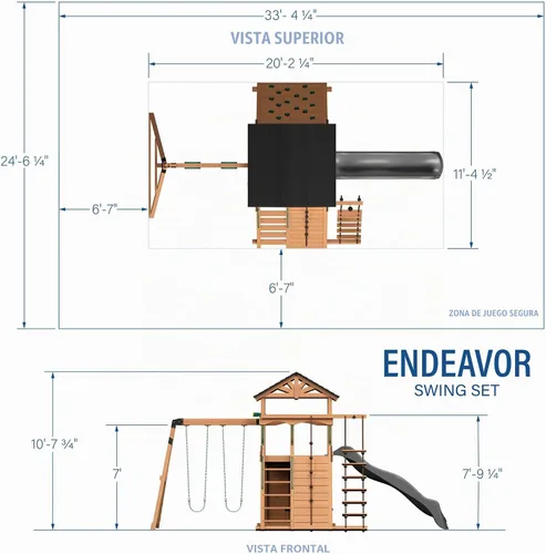 Vista 3 de Juego de columpio Backyard Discovery Endeavor de madera de cedro con tobogán de ola, plataforma de juego, doble pared de roca, escalera de cuerda