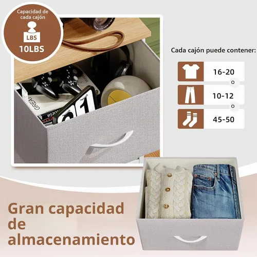 Vista 5 de Somdot - Cómoda para dormitorio con 3 cajones, organizador de almacenamiento con cajones de tela con contenedores de tela removibles para armario