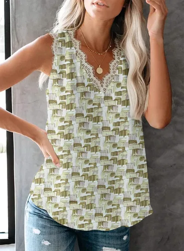 Vista 254 de VIISHOW - Camiseta sin mangas, sexy, con cuello en V y bordes de encaje para mujer, camisola de vestir, camisas de gasa, sin mangas, casuales