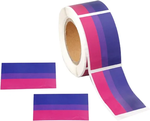 Vista 8 de Pegatinas de bandera bisexual para el mes del orgullo - Venta al por mayor Bi-Pride en un rollo (2 rollos - 500 calcomanías)