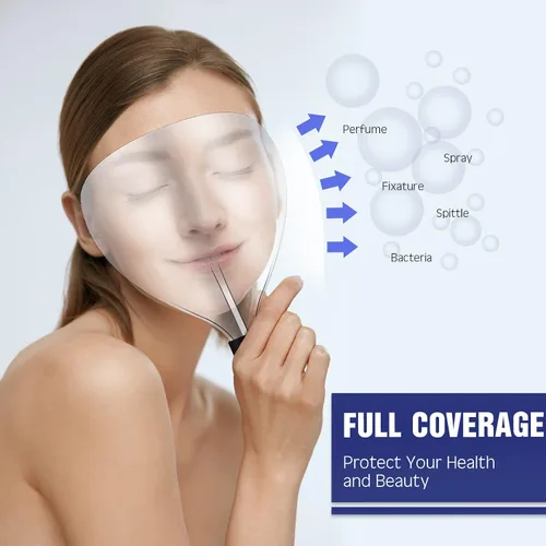 Vista 5 de Flutesan 4 máscaras protectoras de plástico reutilizables con mango de esponja para cortar el cabello, rociar, aplicación de maquillaje