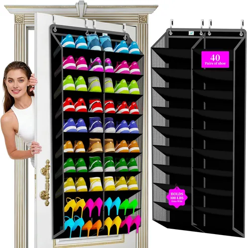 Vista 11 de Organizador de zapatos sobre la puerta, 2025 mejorado, organizador de zapatos, 35 bolsillos enormes, organizador de zapatos sobre la puerta