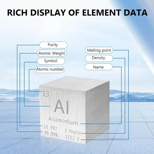 Vista 3 de Cubo de elementos de aluminio puro 99.99 % de 1.000 in/1 pulgada de densidad, para colección de elementos, enseñanza de ciencias y regalo creativo
