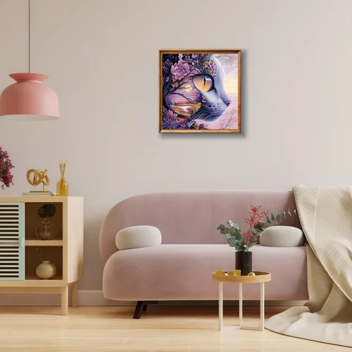 Vista 4 de Mosaflare Kits de pintura de diamantes 5D para adultos, arte de diamantes de gato en flor de cerezo para principiantes, pintura de taladro redondo