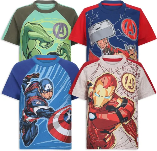 Vista 11 de Marvel Boys' Marvel Avengers Boy's 4-Pack Superhero Short Sleeve Tee Shirt Set Multi