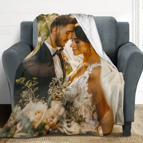 Vista 2 de Yofair - Manta personalizada con imagen y texto "I Love You" para aniversario, regalos, boda, mujeres, hombres, pareja, novio, novia, esposa y esposo