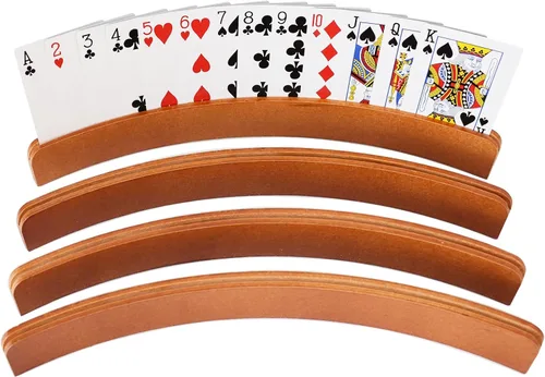 Vista 5 de Yuanhe Porta cartas de madera - Bandeja curvada para juegos de cartas, juego de 4