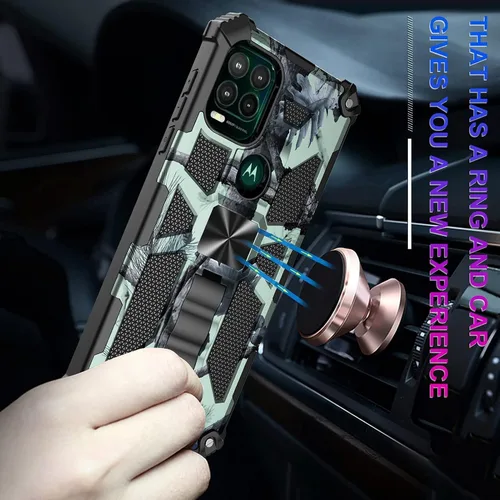 Vista 5 de Funda de teléfono de camuflaje a prueba de caídas de grado militar a prueba de caídas con soporte integrado con protector de pantalla y clip