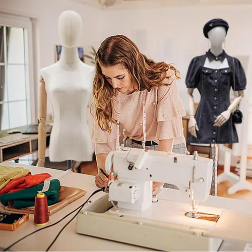 Vista 7 de Maniquí de forma de vestido femenino, torso de mujer para coser, cuerpo de maniquí de exhibición de ropa con soporte de altura ajustable dorado
