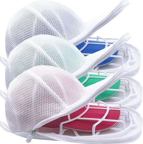 Vista 8 de Jaula para lavadora de sombreros (1 paquete, color blanco) Arandela de tapas con bolsas de malla, para gorras de béisbol, jaula protectora