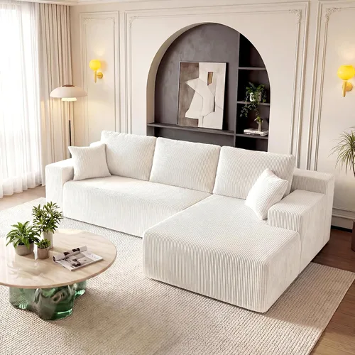 Vista 14 de Sofás seccionales sin estructura de 106 pulgadas para sala de estar, sofá modular en forma de L con asiento profundo de gran tamaño con chaise Beige