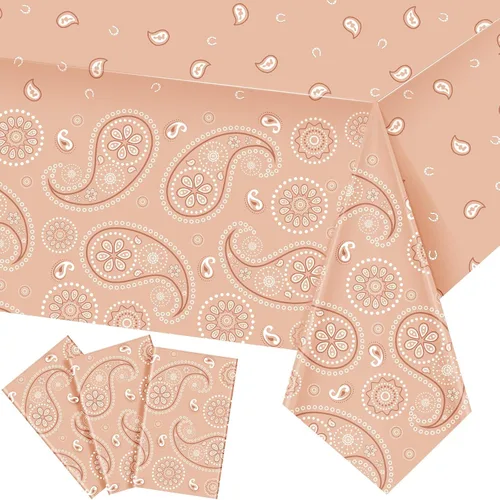 Vista 16 de Tatuo Mantel de fiesta del oeste con estampado de cachemira, mantel de bandana, mantel de plástico rectangular con flores para fiesta temática