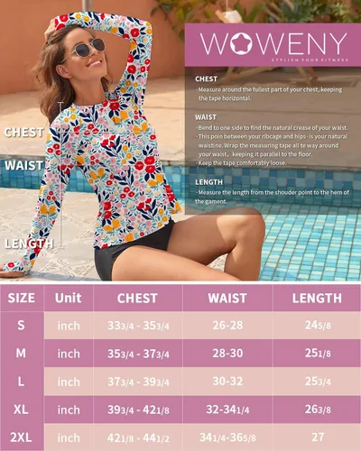 Vista 6 de WOWENY Camiseta de natación de manga larga UPF 50+ para mujer, con agujeros para el pulgar, protección solar UV, traje de baño sin parte inferior ni