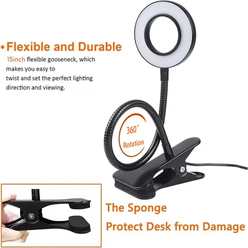 Vista 4 de Brokimis Lámpara de escritorio de protección ocular con clip LED para leer Negro con adaptador