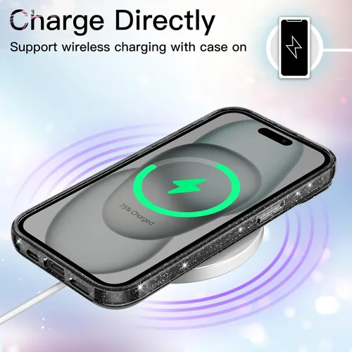Vista 7 de JETech - Funda con purpurina para iPhone 15 de 6.1 pulgadas, funda brillante a prueba de golpes, bonita y brillante para mujeres y niñas (negro)