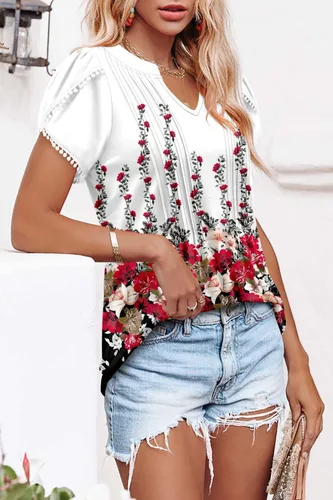 Vista 4 de BETTE BOUTIK Camisetas de verano para mujer, plisadas, sin mangas, túnica de manga corta