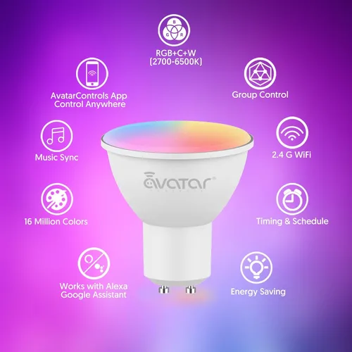 Vista 2 de Paquete de 4 bombillas inteligentes GU10, RGBCW que cambian de color, bombillas LED Alexa de 5 W, bombillas de pista WiFi, regulables
