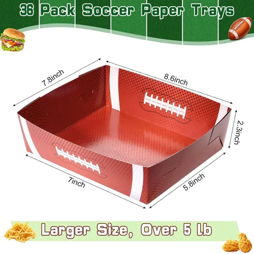 Vista 3 de Sawysine Paquete de 36 platos de fútbol grandes para fiestas de fútbol, bandejas de papel de 5 libras, nachos, botes de comida, cuencos desechables