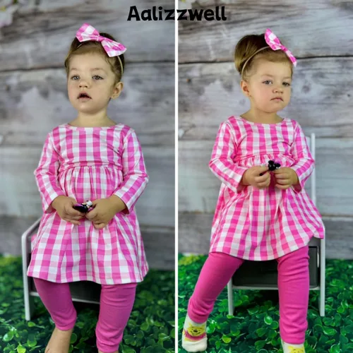 Vista 3 de Traje de túnica floral para niñas pequeñas para otoño e invierno